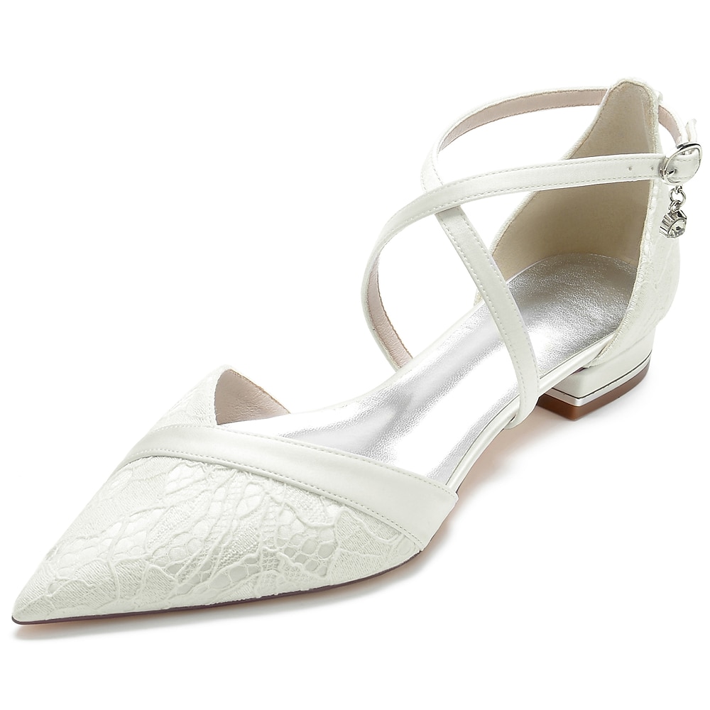 Damen Hochzeit Schuhe Brautschuhe Strass Flacher Absatz Spitze Zehe Elegant Spitze Kreuzgurt Schwarz Weiß Elfenbein Lightinthebox