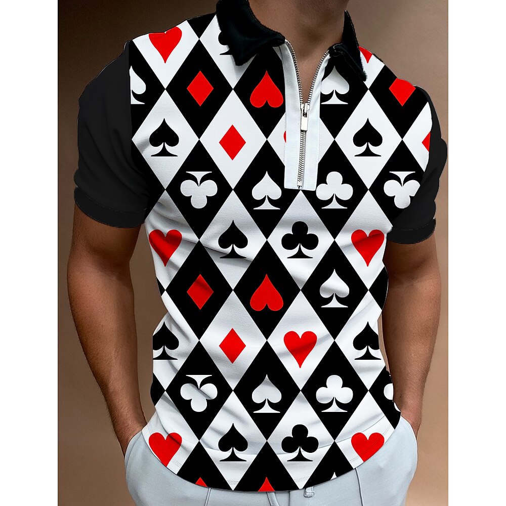 Herren Poker Poloshirts mit Reißverschluss Golfhemd Kurzarm Polo-Shirts Hemden mit Kragen Brautkleider schlicht Urlaubskleidung Rave-Kleidung Party-Outfits 3D-Druck Polo mit Viertelreißverschluss Lightinthebox