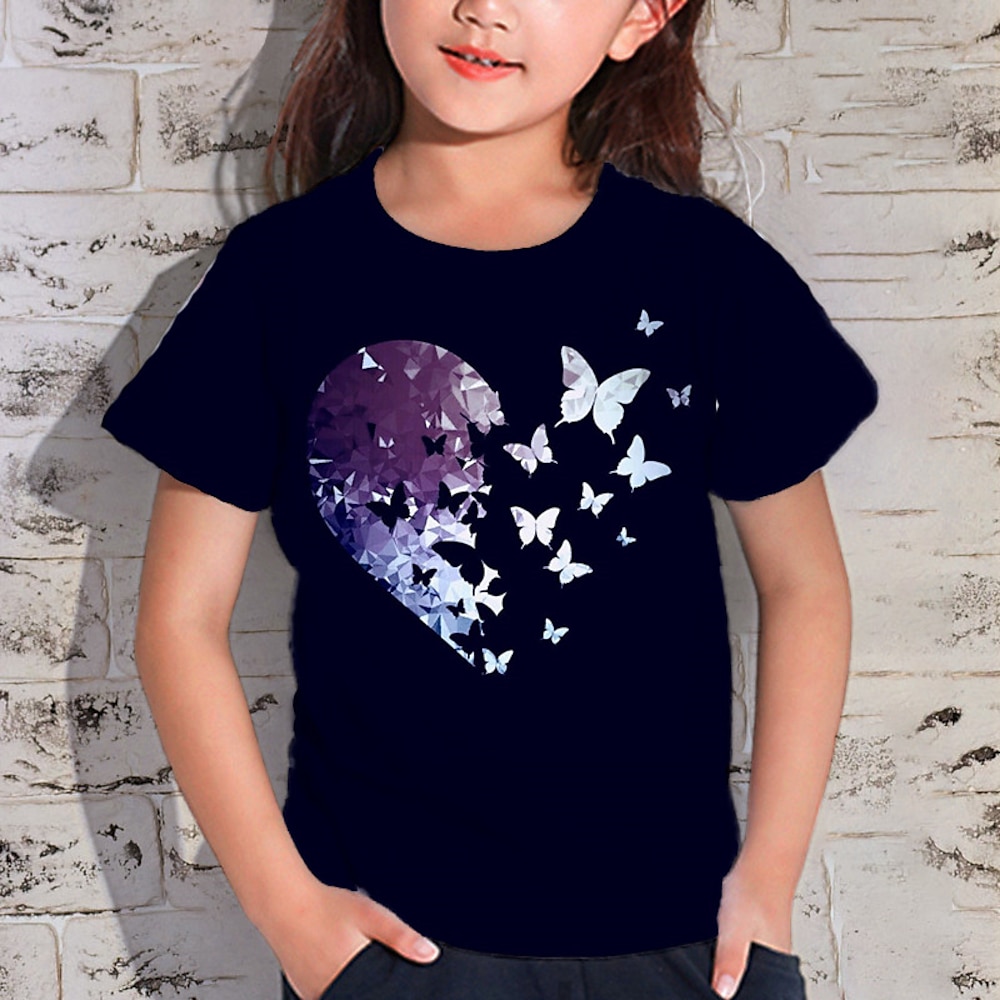 Mädchen 3D Tier Schmetterling Herz T-Shirt Kurzarm 3D-Druck Sommer Frühling Aktiv Modisch Kuschelig Polyester kinderkleidung 3-12 Jahre Outdoor Täglich Innen Regular Fit Lightinthebox