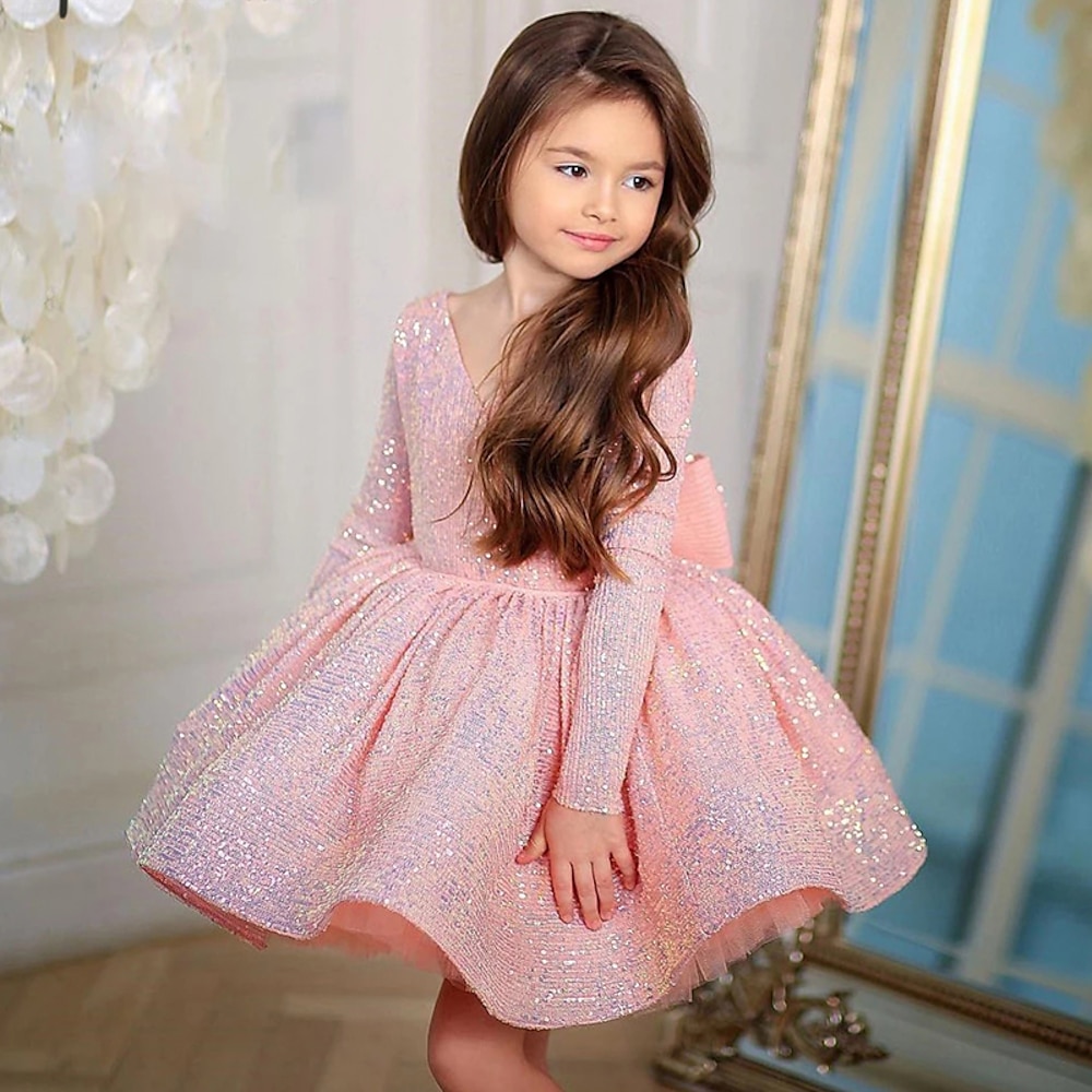 kinderkleidung Mädchen Blumenmädchen Kleid Kleid Pailletten Langarm Hochzeit Party Geburtstag Pailletten Elegant Prinzessin Sommer Frühling 3-12 Jahre Rosa Lightinthebox