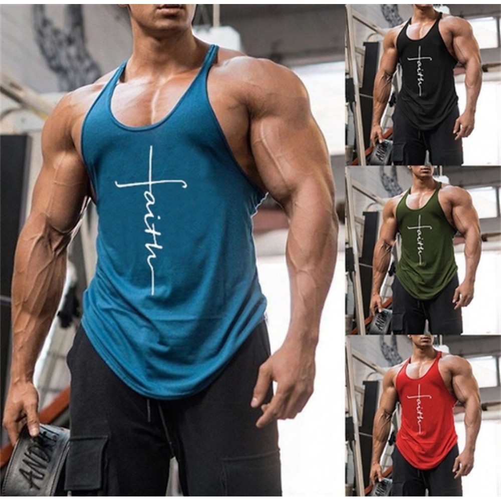 Herren Buchstabe Vertrauen Tank Top Shirt Unterhemden Legerer Stil Klassicher Stil Ärmellos T-Shirt Rundhalsausschnitt Hemd Sport Leicht Groß und hoch Casual Täglich Festtage Schwarz Rote Blau Sommer Lightinthebox