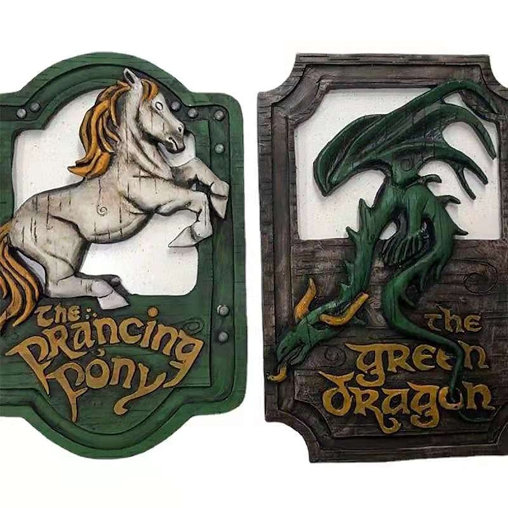 Resin Crafts Herr der Ringe das tänzelnde Pony und der grüne Drache Pub-Schilder-Set, handgefertigtes Bar-Stil-Schild, Pub, Heimbüro, Garten, dekoratives Schild Lightinthebox