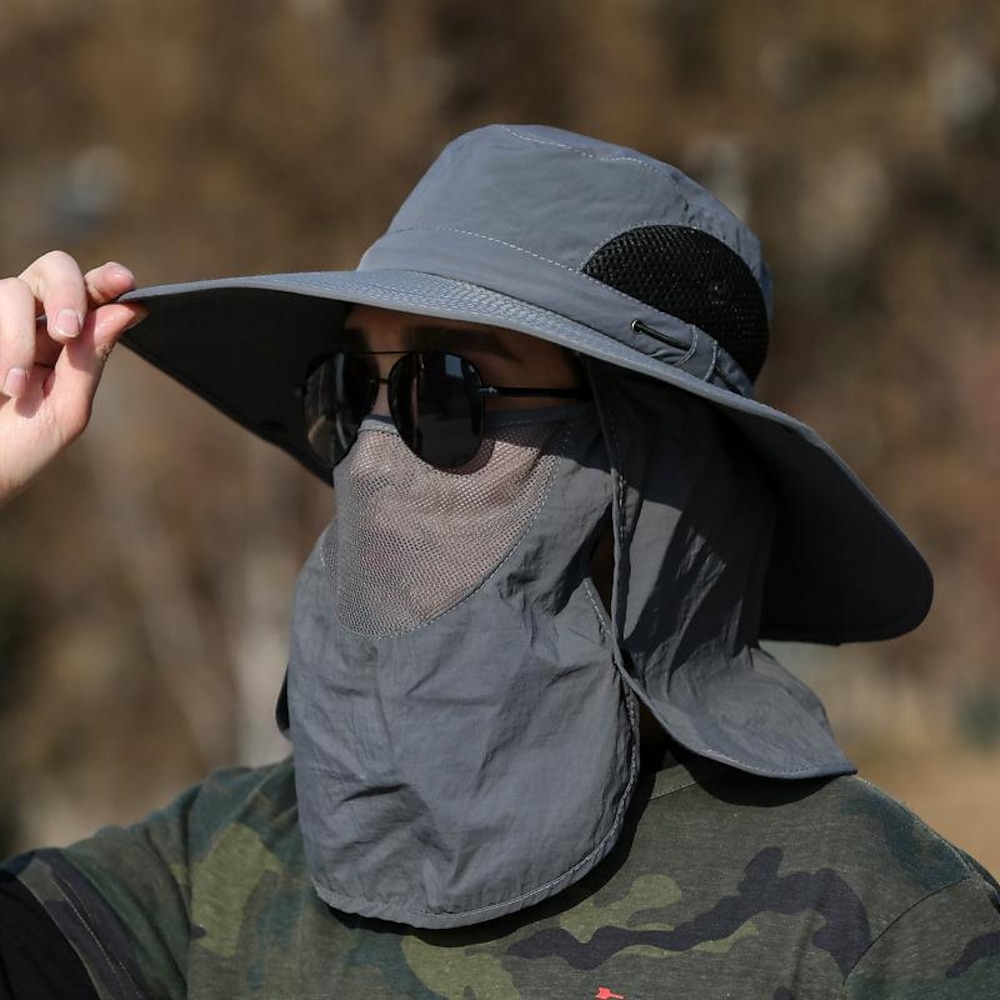 Herren Damen Sonnenhut Eimer Hut Fischen-Hut Boonie-Hut Breiter Rand mit Gesichtsabdeckung und Nackenschutz Sommer Außen UV-Sonnenschutz Sonnenschutz UV Schutz Atmungsaktiv Hut Kaki Hell Gray Grau für Lightinthebox