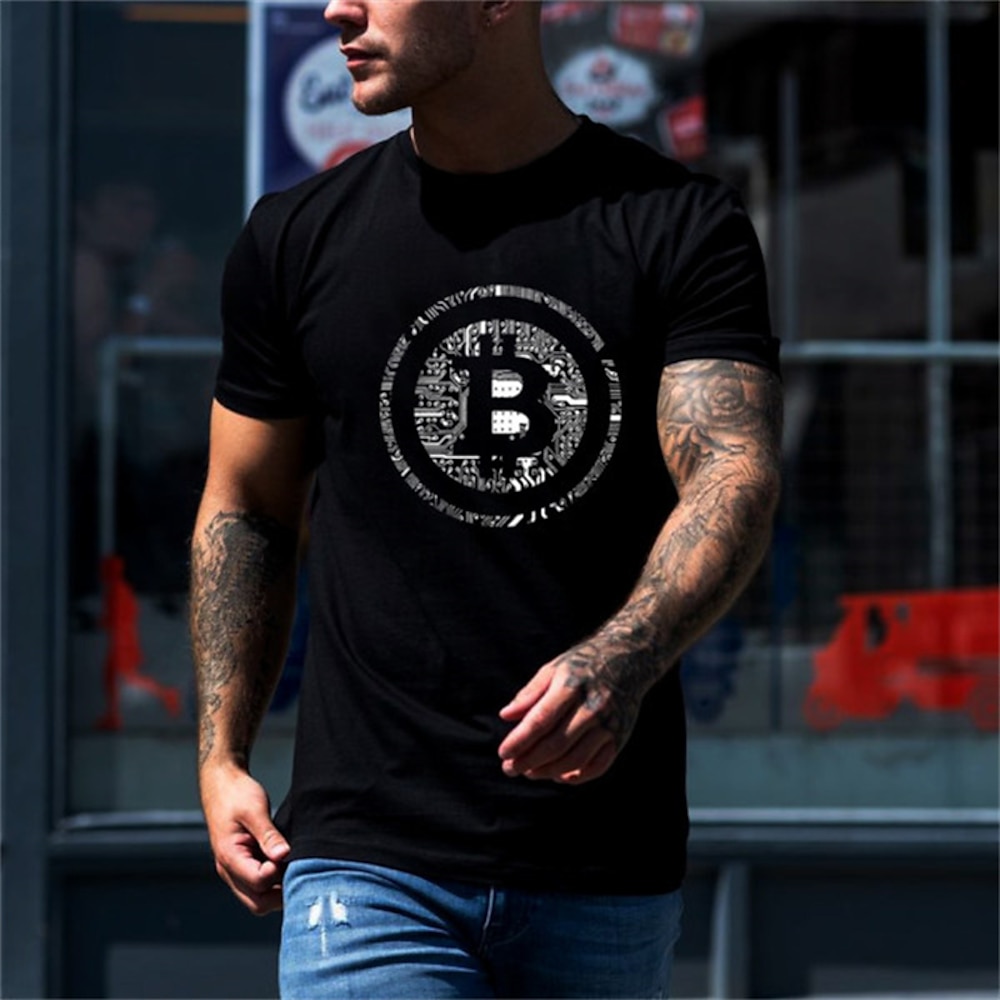 Herren Bitcoin T Shirt Legerer Stil 100% Baumwolle Kurzarm Grafik Hemd Wein Schwarz Weiß Bequemes T-Shirt Casual Festtage Modedesigner-Kleidung Lightinthebox