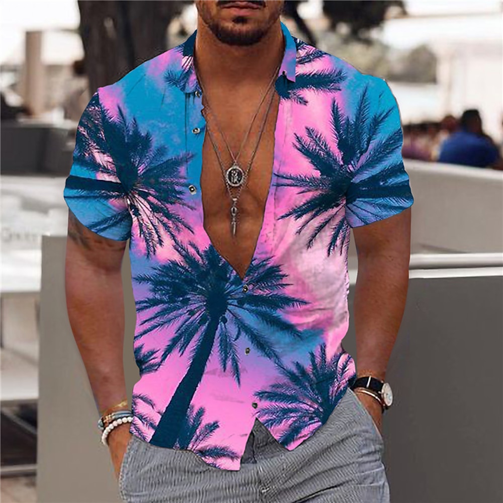 Herren Kokosnussbaum Hemd Hawaiihemd Sommerhemd Grafik-Shirt Kurzarm Hemd Umlegekragen Modisch Designer Brautkleider schlicht Outdoor Strasse Casual Schwarz Gelb Rosa Print S M L Lightinthebox