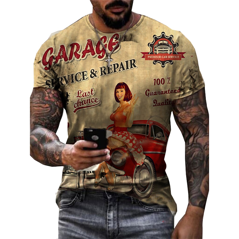 Herren Graphic Karikatur Auto T Shirt Distressed-T-Shirt Kurzarm T-Shirt 3D-Druck Rundhalsausschnitt Hemd Modisch Basic Klassisch Strasse Casual Täglich Gelb Purpur Grün Sommer Bekleidung S M L XL Lightinthebox