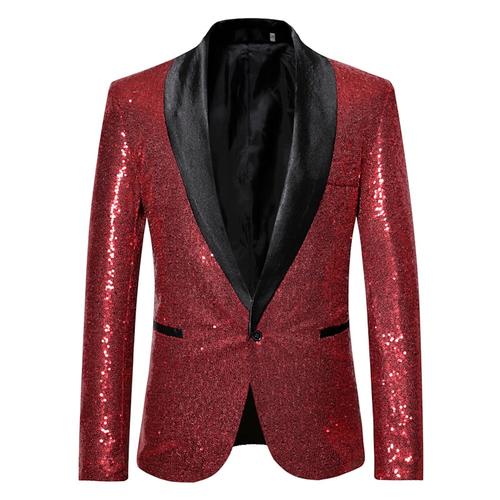 Herren-Party-Pailletten-Blazer, Retro-70er-Jahre-Disco-Blazer, glitzernde Freizeitjacke, einreihig, Ein-Knopf, Silber, Schwarz, Wein, Königsblau, Gold, 2024 Lightinthebox