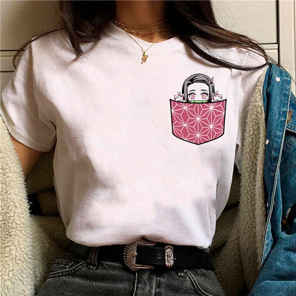 Kamado Nezuko T-Shirt-Ärmel Zeichentrick Manga Anime Harajuku Grafik Kawaii Für Paar Herren Damen Erwachsene Zurück zur Schule Heißprägen Lightinthebox