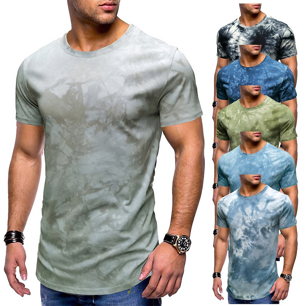 Herren T Shirt Kurzarm Rundhalsausschnitt Sommer Batik Modisch Klassisch Komfortabel Strasse Casual Sport Schwarz Blau Staubiges Blau Top T-Shirt für Herren Lightinthebox