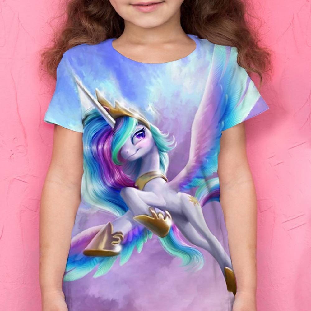 Mädchen 3D Tier T-Shirt Kurzarm 3D-Druck Sommer Aktiv Polyester kinderkleidung 4-12 Jahre Freizeitskleidung Regular Fit Lightinthebox