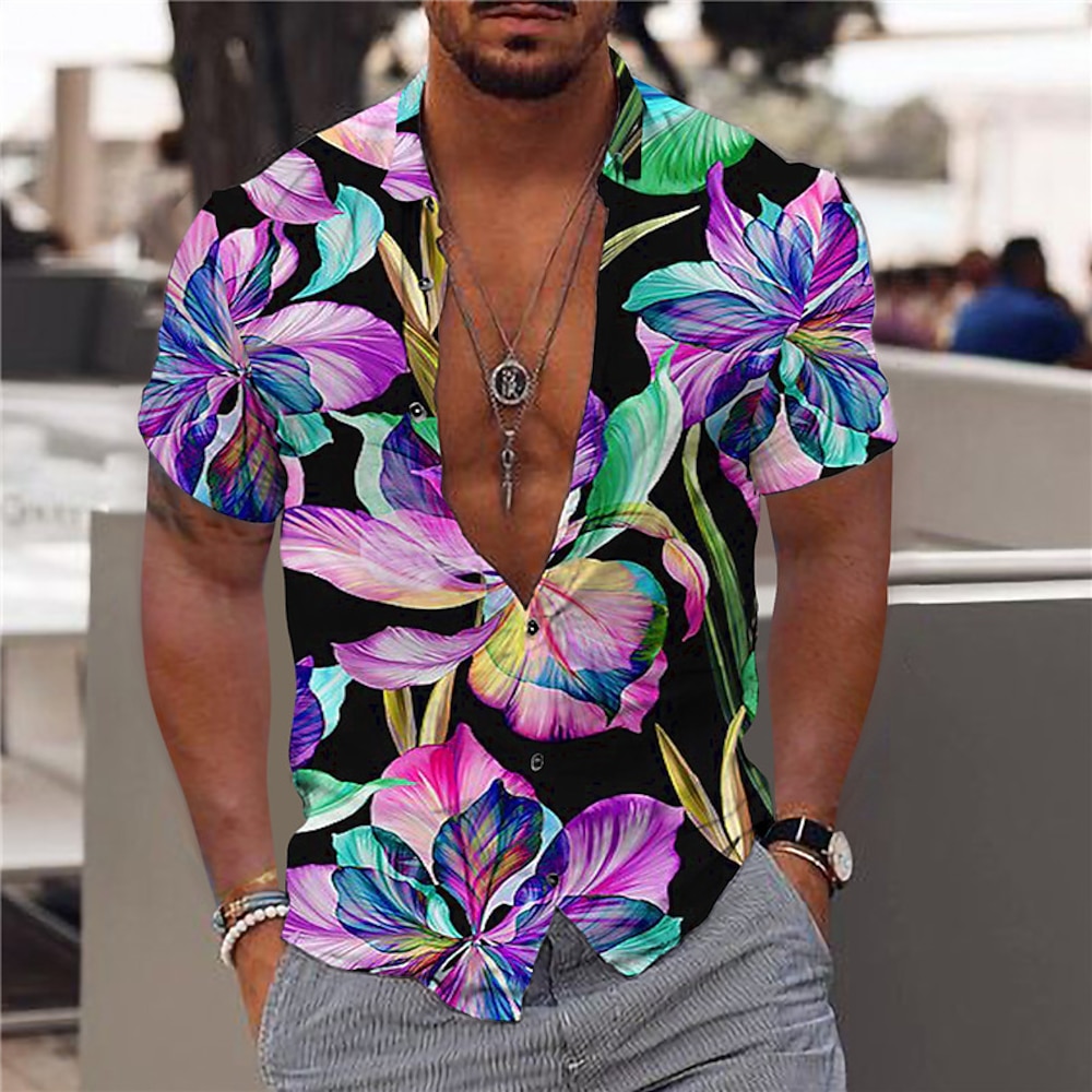 Herren Blumen Graphic Hawaiian Hemd Hawaiihemd Sommerhemd Kurzarm Hemd Umlegekragen Modisch Designer Brautkleider schlicht Outdoor Strasse Casual Schwarz Weiß Gelb Print S M L Lightinthebox