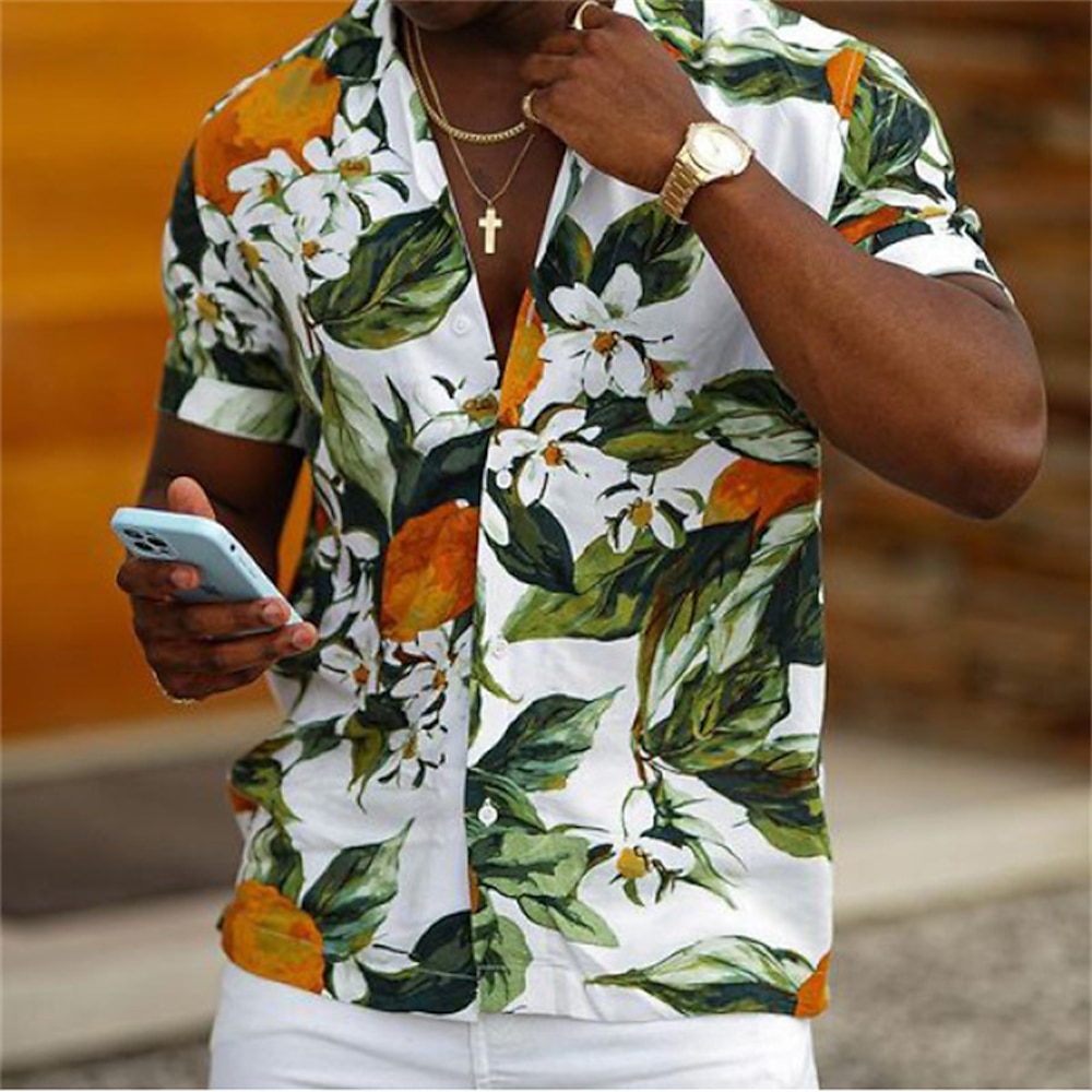 Herren Tropische Blumen Blätter Hemd Hawaiihemd Sommerhemd Camp-Shirt Kurzarm Hemd Umlegekragen Modisch Designer Brautkleider schlicht Outdoor Strasse Casual Weiß Print S M L Lightinthebox