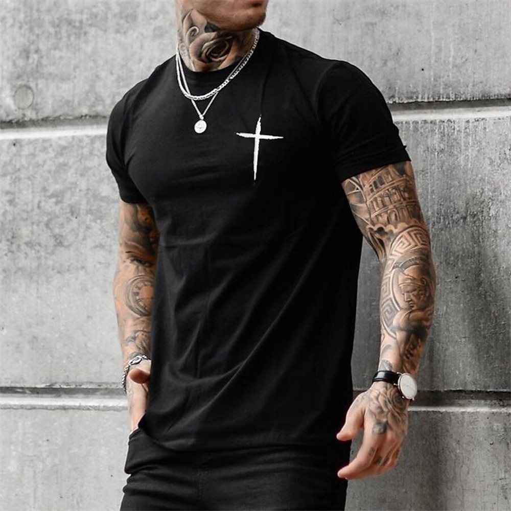 Herren Graphic Kreuz T Shirt Legerer Stil 100% Baumwolle Kurzarm Grafik Hemd Schwarz Weiß Grau Bequemes T-Shirt Strasse Casual Modedesigner-Kleidung Lightinthebox