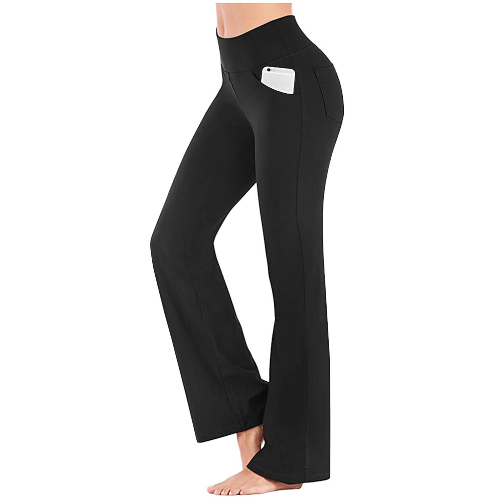 Damen Yogahose Seitentaschen Weite Hosen Bootcut Bauchkontrolle 4-Wege-Stretch Atmungsaktiv Hoher Taillenbund Yoga Fitness Fitnesstraining Hosen / Regenhose Leggings Unten Dunkelgrau Marineblau Wein Lightinthebox