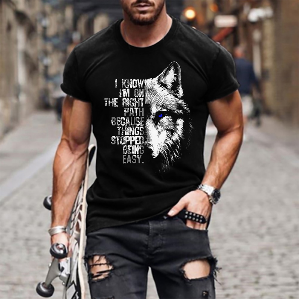 Herren Tier Wolf Buchstabe T Shirt Legerer Stil 100% Baumwolle Kurzarm Grafik Hemd Heather Grey Schwarz Armeegrün Bequemes T-Shirt Casual Modedesigner-Kleidung Lightinthebox