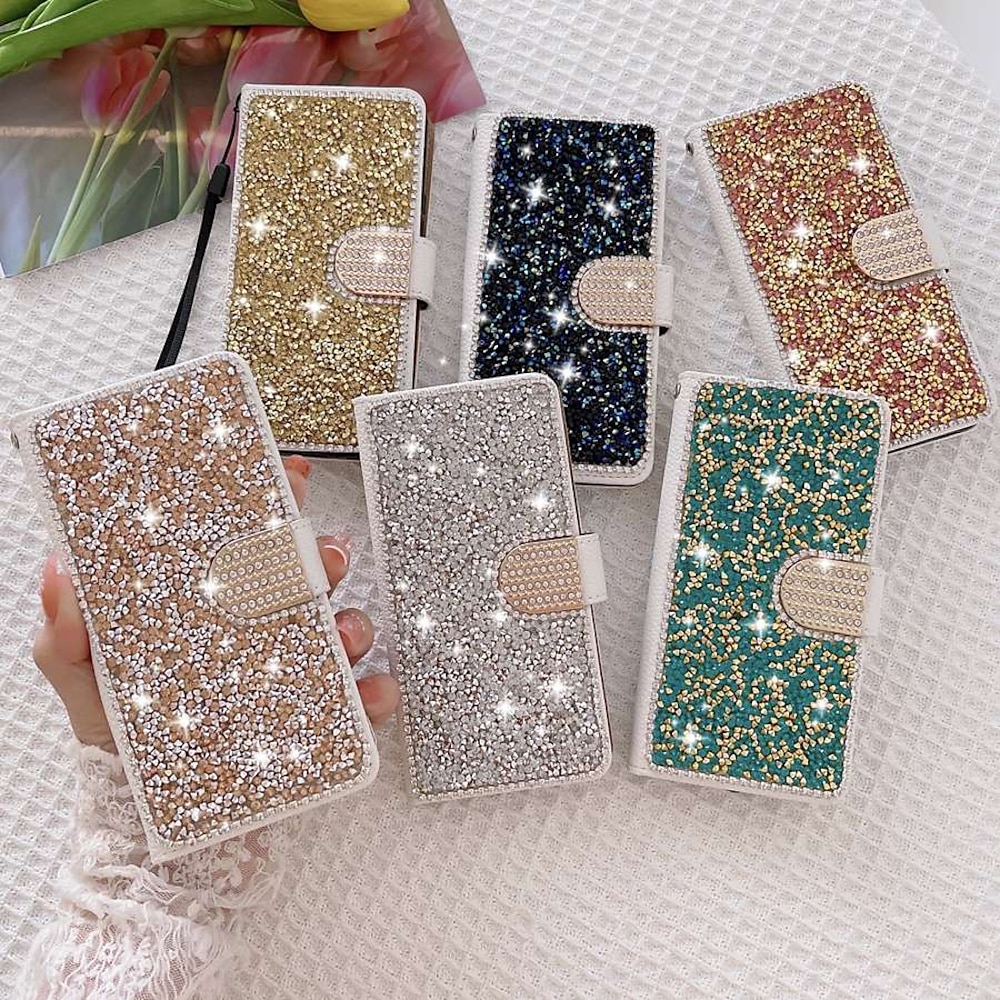 Handy Hülle Handyhüllen Für Samsung Galaxy S24 S23 S22 S21 S20 Plus Ultra A55 A35 A25 A15 5G A54 A34 A14 A53 A33 A32 A22 Brieftasche Kartenetui Bling Strass mit Handyband Glänzender Schein Lightinthebox