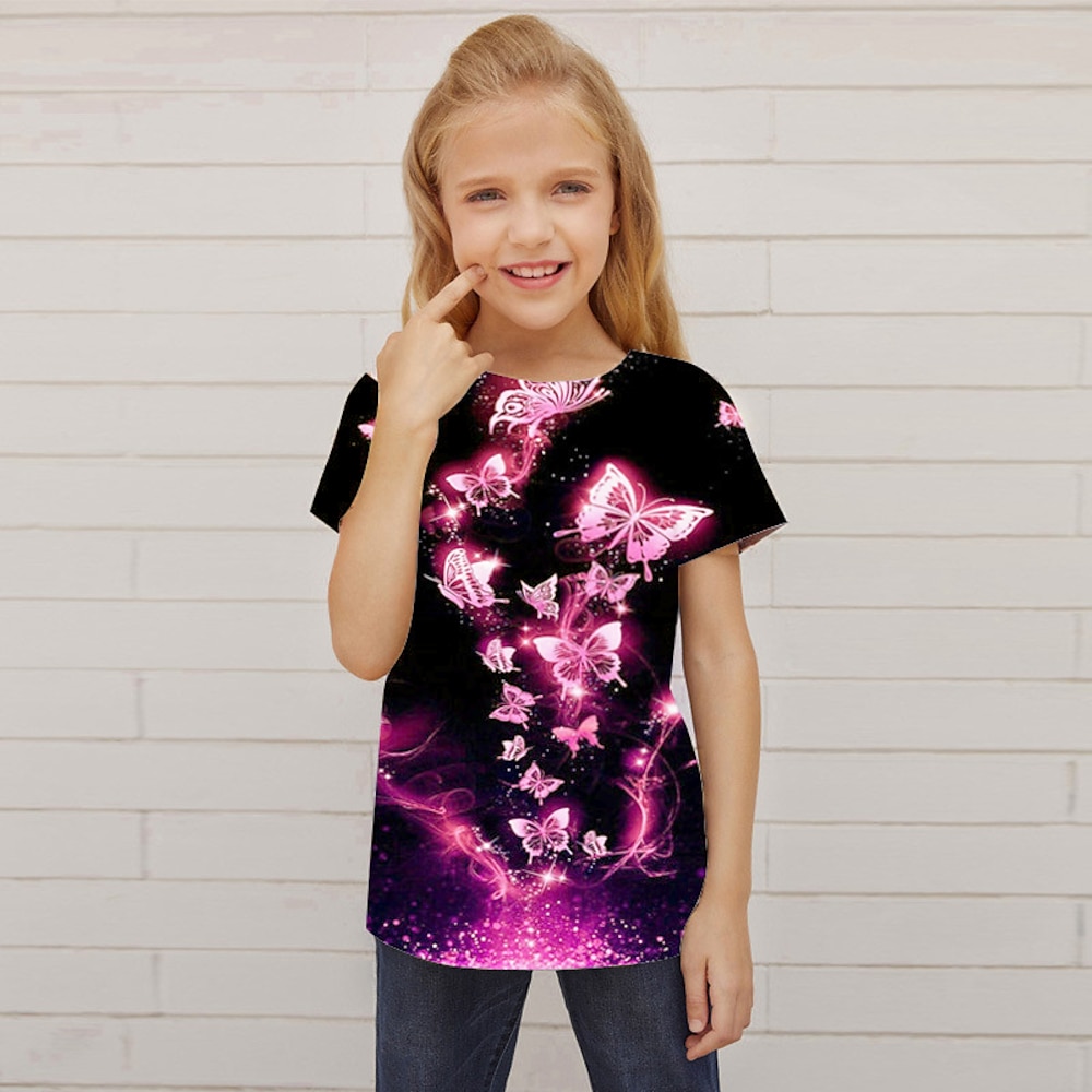 Mädchen 3D Tier Schmetterling T-Shirt Kurzarm 3D-Druck Sommer Frühling Aktiv Modisch Kuschelig kinderkleidung 3-12 Jahre Outdoor Täglich Innen Regular Fit Lightinthebox