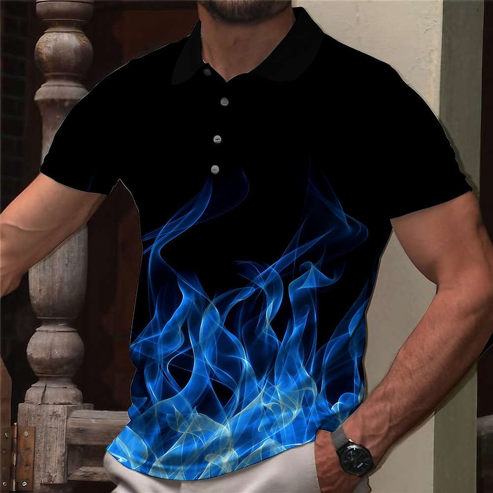 Herren Graphic Poloshirts Golfhemd Kurzarm Polo-Shirts Hemden mit Kragen Brautkleider schlicht Urlaubskleidung Rave-Kleidung Party-Outfits Knopf 3D-Druck Gelb Blau Purpur Lightinthebox