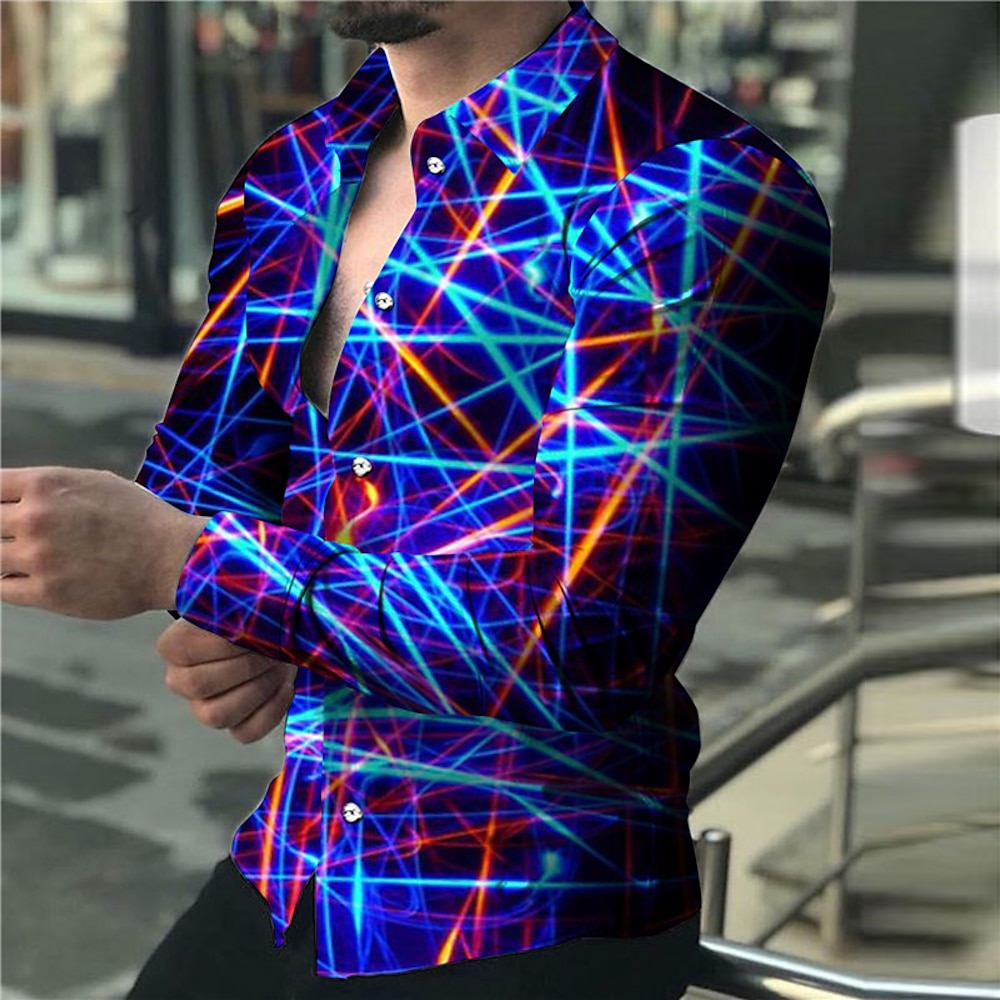 Herren Geometrische Muster Linear Hemd Knopfhemd Langarm Modisch Designer Brautkleider schlicht Outdoor Strasse Festtage Sommer Frühling Umlegekragen Bedruckt Button-Down Gelb Rosa Blau Grün Grau Lightinthebox