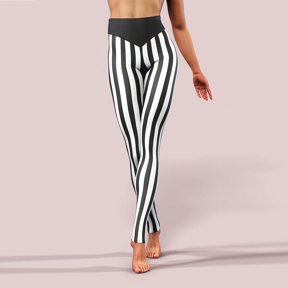 Damen Normal Strumpfhosen Leggins Casual / sportlich Athleisure Knöchellänge Mittlere Taillenlinie Streifen Bedruckt Bauchkontrolle Kolbenheber Komfort elastisch Yoga Wochenende Schwarz Sommer Lightinthebox