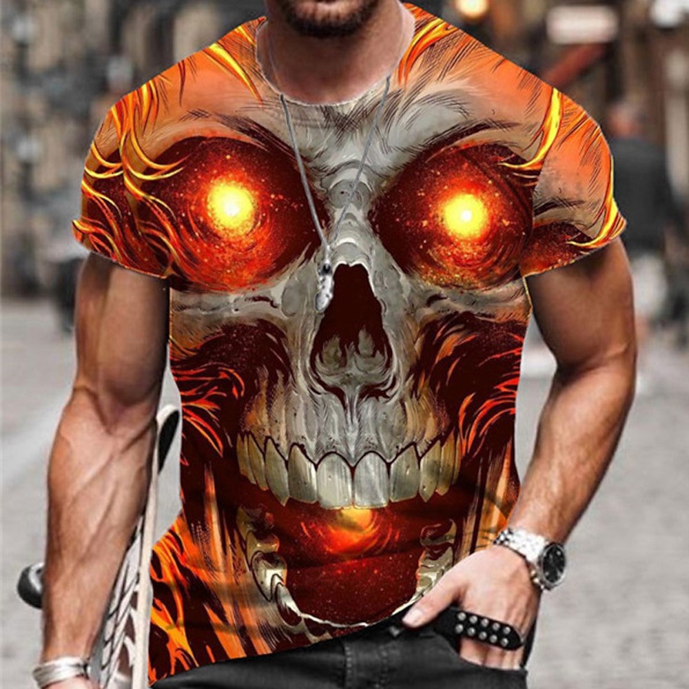 Herren Unisex Totenkopf Motiv Grafik-Drucke T Shirt Halloween-Shirt Kurzarm T-Shirt 3D-Druck Rundhalsausschnitt Hemd Sport Designer Brautkleider schlicht Outdoor Strasse Täglich Gelb Rosa Blau Sommer Lightinthebox