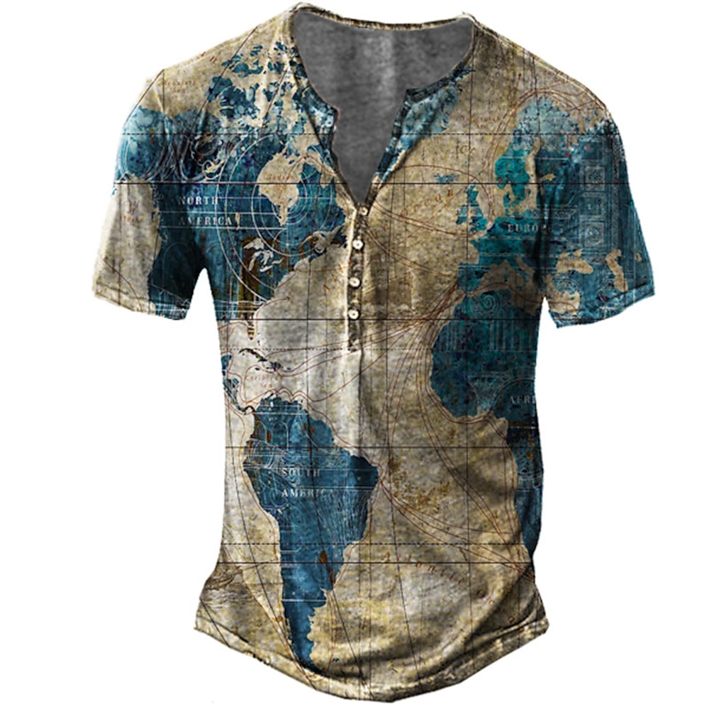 Herren Graphic Karte T Shirt Henley Shirt Tee Kurzarm 3D-Druck Designer Basic Brautkleider schlicht Outdoor Täglich Sport Sommer Blau Purpur Grün Khaki Henley Henley T-Shirt Lightinthebox