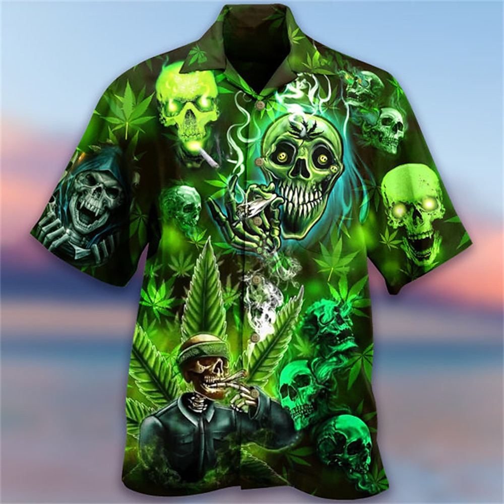 Herren Totenkopf Motiv Hemd Knopfhemd Kurzarm Modisch Designer Brautkleider schlicht Casual Täglich Strand Frühling Sommer Umlegekragen 3D Button-Down Gelb Blau Purpur Grün Lightinthebox