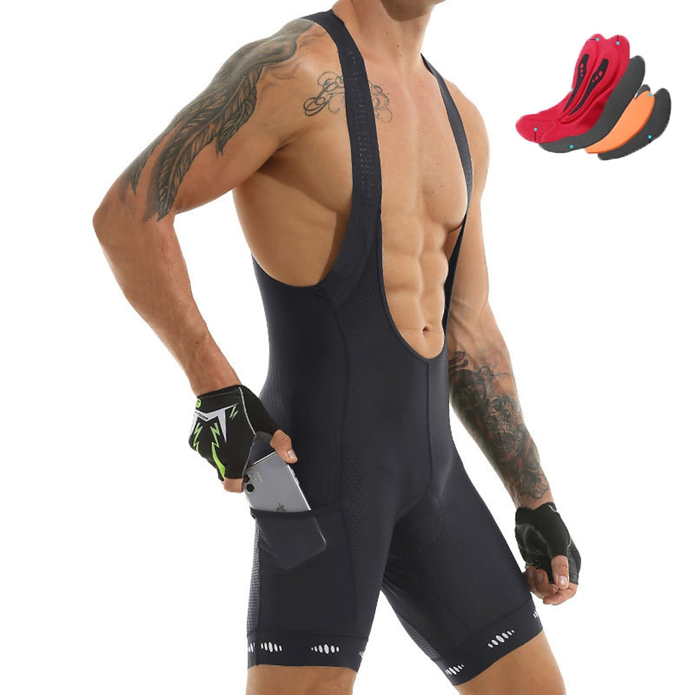 Herren Radhose kurz mit Trägern Bib Shorts Fahhrad Trägerhose MTB Mountain Rennrad Sport Patchwork 3D-Pad Radfahren Atmungsaktiv Rasche Trocknung Schwarz Elasthan Bekleidung Fahrradbekleidung Lightinthebox