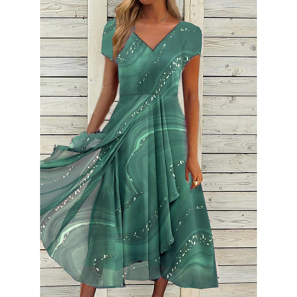 damen semi-formal partykleid swingkleid knielanges kleid grün blau grau kurzarm einfarbig bedruckt frühling sommer v-ausschnitt elegant locker 2023 s m l xl xxl 3xl Lightinthebox