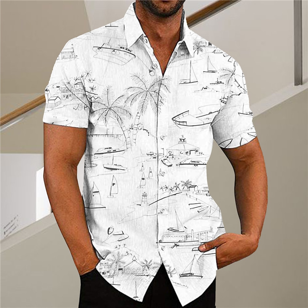 Herren Kokosnussbaum Graffiti Tropische Pflanzen Hemd Hawaiihemd Sommerhemd Grafik-Shirt Kurzarm Hemd Umlegekragen Modisch Designer Brautkleider schlicht Outdoor Strasse Casual Weiß Gelb Hellgrün Lightinthebox