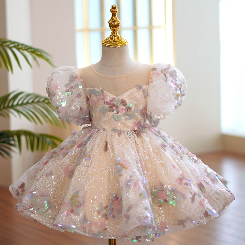 kinderkleidung Mädchen Party Kleid Feste Farbe Kurzarm Leistung Hochzeit Gitter Puffärmel Prinzessin Süß Gitter Mitte der Wade Etuikleid Tüll-Kleid Blumenmädchenkleid Sommer Frühling Herbst 2-12 Jahre Lightinthebox