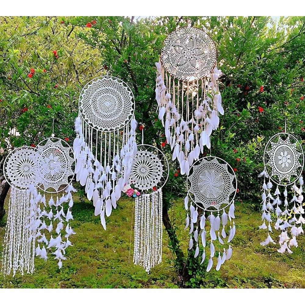 indischer großer Traumfänger handgefertigtes Geschenk Federhaken Blume Windspiel Ornament Wandbehang Dekor Kunst Boho-Stil Lightinthebox