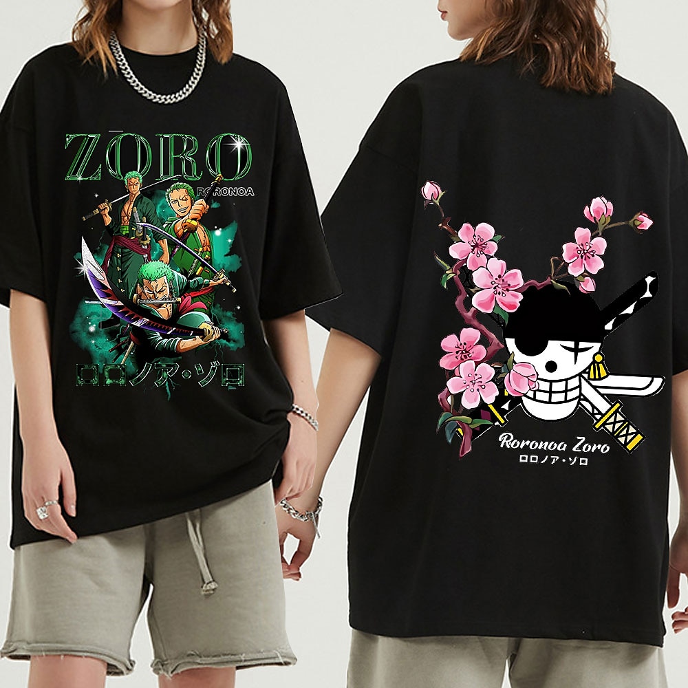 One Piece Roronoa Zoro T-Shirt-Ärmel Anime Zeichentrick Anime Harajuku Grafik Kawaii Für Paar Herren Damen Erwachsene Zurück zur Schule Heißprägen Lightinthebox