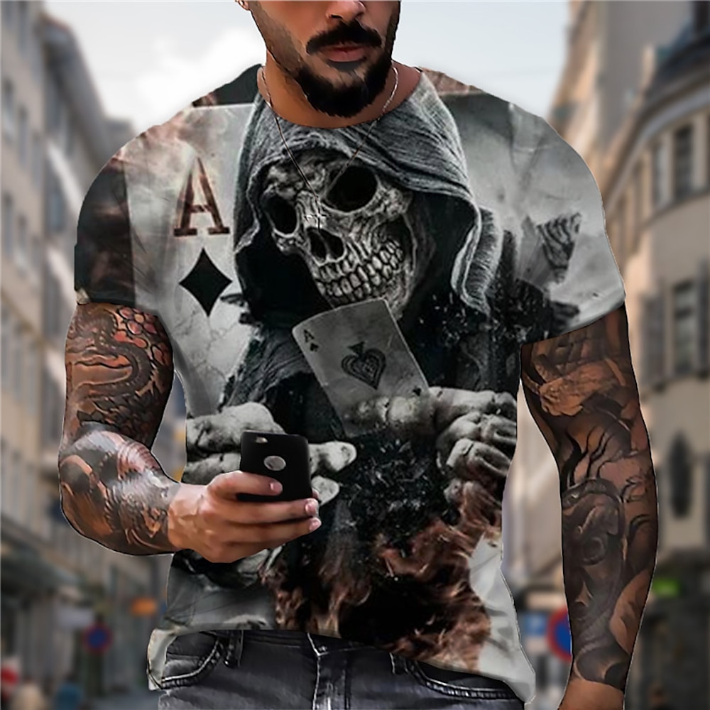 Herren Unisex Totenkopf Motiv Grafik-Drucke Poker T Shirt Halloween-Shirt Kurzarm T-Shirt 3D-Druck Rundhalsausschnitt Hemd Sport Designer Brautkleider schlicht Outdoor Strasse Täglich Rote Braun Grau Lightinthebox