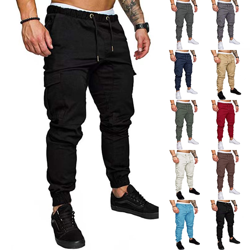 Herren Cargohose Cargohosen Cargohose Jogginghose Jogger Hose Hosen Kordelzug Elastische Taille Glatt Atmungsaktiv In voller Länge Strassenmode Brautkleider schlicht Lockere Passform Schwarz Weiß Lightinthebox