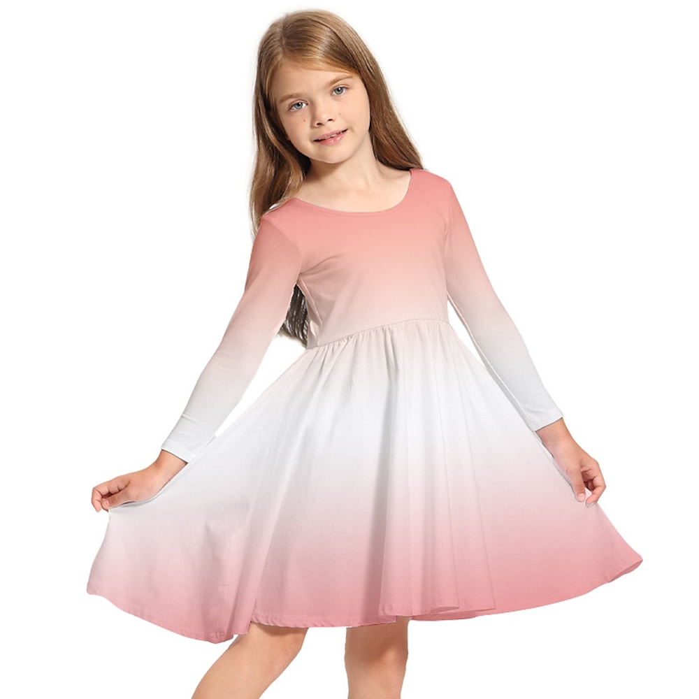 Kinder Wenig Mädchen Kleid Regenbogen Graphic A Linie Kleid Täglich Festtage Urlaub Bedruckt Blau Rosa Regenbogen Übers Knie Langarm Casual nette Art Süß Kleider Herbst Frühling Regular Fit 3-10 Jahre Lightinthebox