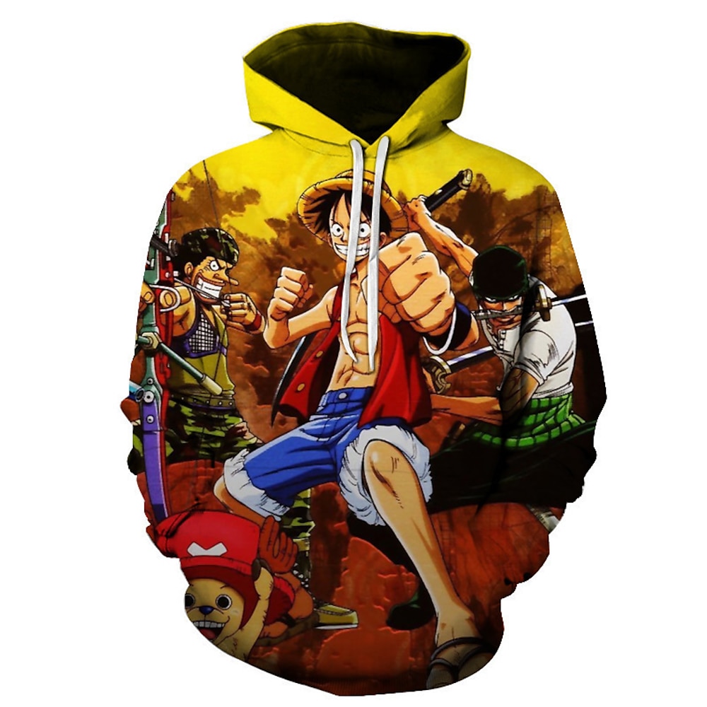 One Piece Affe D. Ruffy Roronoa Zoro Kapuzenshirt Anime Zeichentrick Anime 3D 3D Harajuku Grafik Für Paar Herren Damen Erwachsene Zurück zur Schule 3D-Druck Lightinthebox