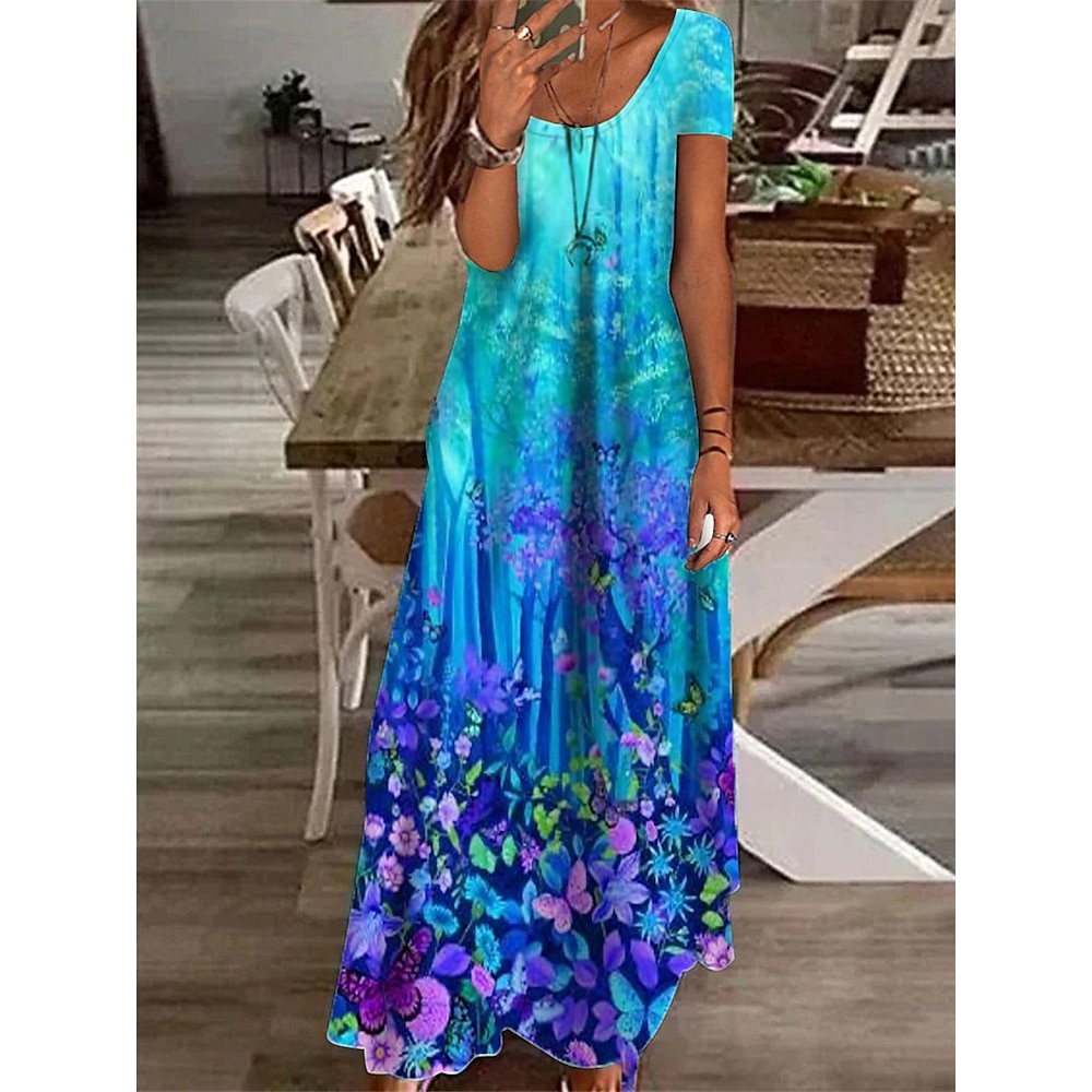 Damen Casual kleid Etuikleid kleid lang Weiß Blau Grün Kurzarm Blumen Bedruckt Frühling Sommer Rundhalsausschnitt Basic Täglich Urlaub Sommerkleid 2023 S M L XL XXL 3XL Lightinthebox