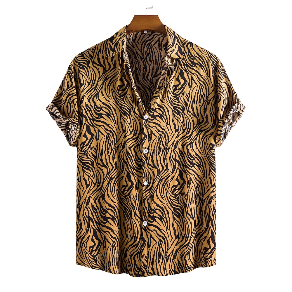 Herren Leopard Hemd Grafik-Shirt Kurzarm Modisch Designer Brautkleider schlicht Outdoor Casual Festtage Sommer Frühling Umlegekragen Patchwork Bedruckt Button-Down Schwarz / Weiß Gelb Grün Lightinthebox