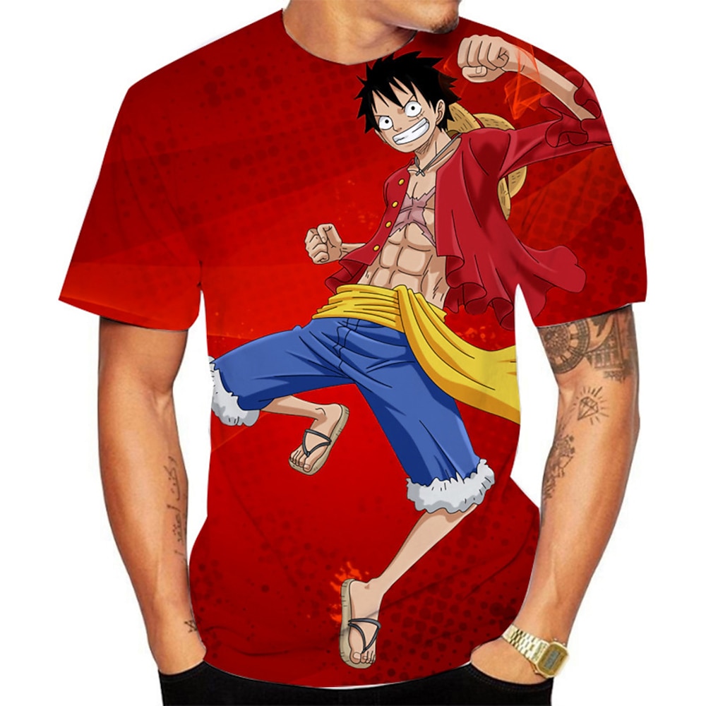 One Piece Affe D. Ruffy T-Shirt-Ärmel Anime Zeichentrick Anime 3D 3D Harajuku Grafik Für Paar Herren Damen Erwachsene Zurück zur Schule 3D-Druck Lightinthebox