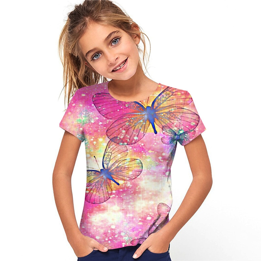 Mädchen 3D Tier Schmetterling T-Shirt Kurzarm 3D-Druck Sommer Frühling Aktiv Modisch Kuschelig Polyester kinderkleidung 3-12 Jahre Outdoor Täglich Regular Fit Lightinthebox