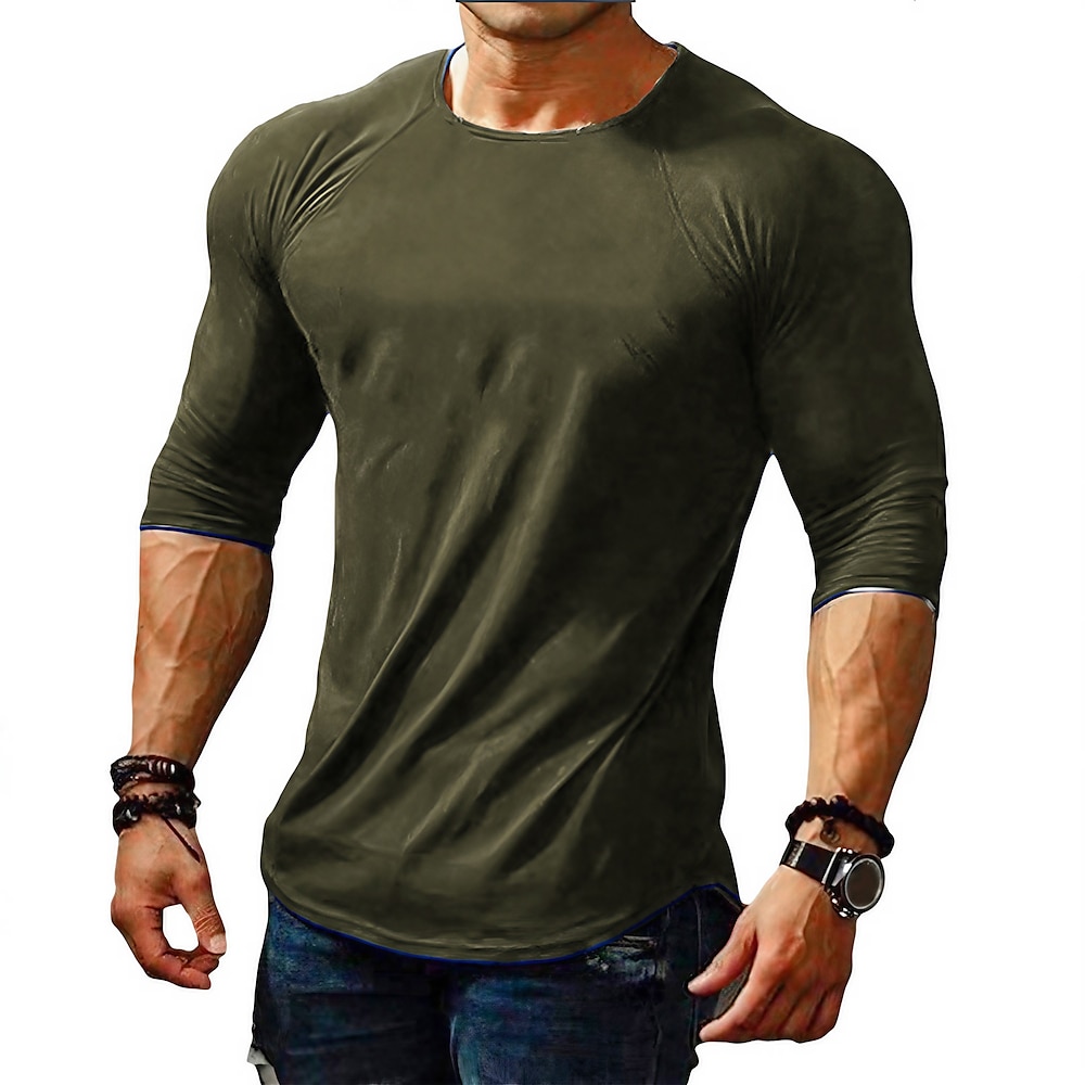 Herren T Shirt Tee langarmshirt Glatt Rundhalsausschnitt Casual Sport Langarm Bekleidung Muskel Groß und hoch Lightinthebox