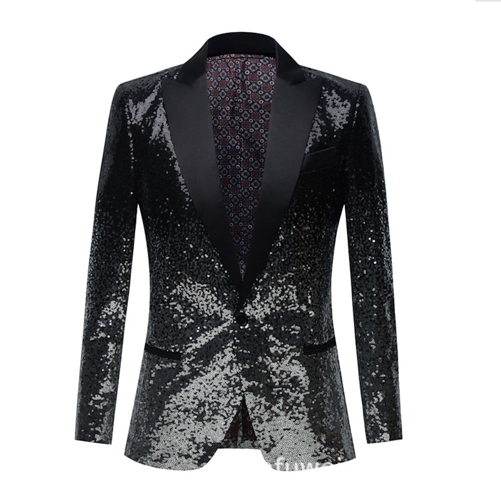 Herren-Partyblazer mit glitzernden, reflektierenden Pailletten, reguläre Passform, Pailletten, Silber, Schwarz, Gelb, Blau, Lila, Fuchsia, 2024 Lightinthebox