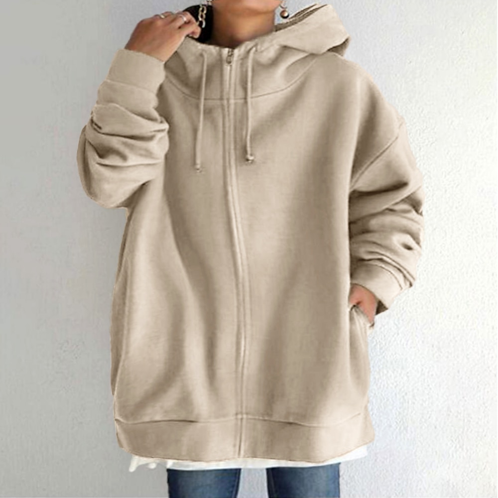 Damen Übergröße Winterjacke Hoodie-Mantel Feste Farbe Sport Normal Langarm Kapuzenpullover Standard Herbst Winter Dunkelviolett Gras-Grün Schwarz S M L XL XXL Lightinthebox