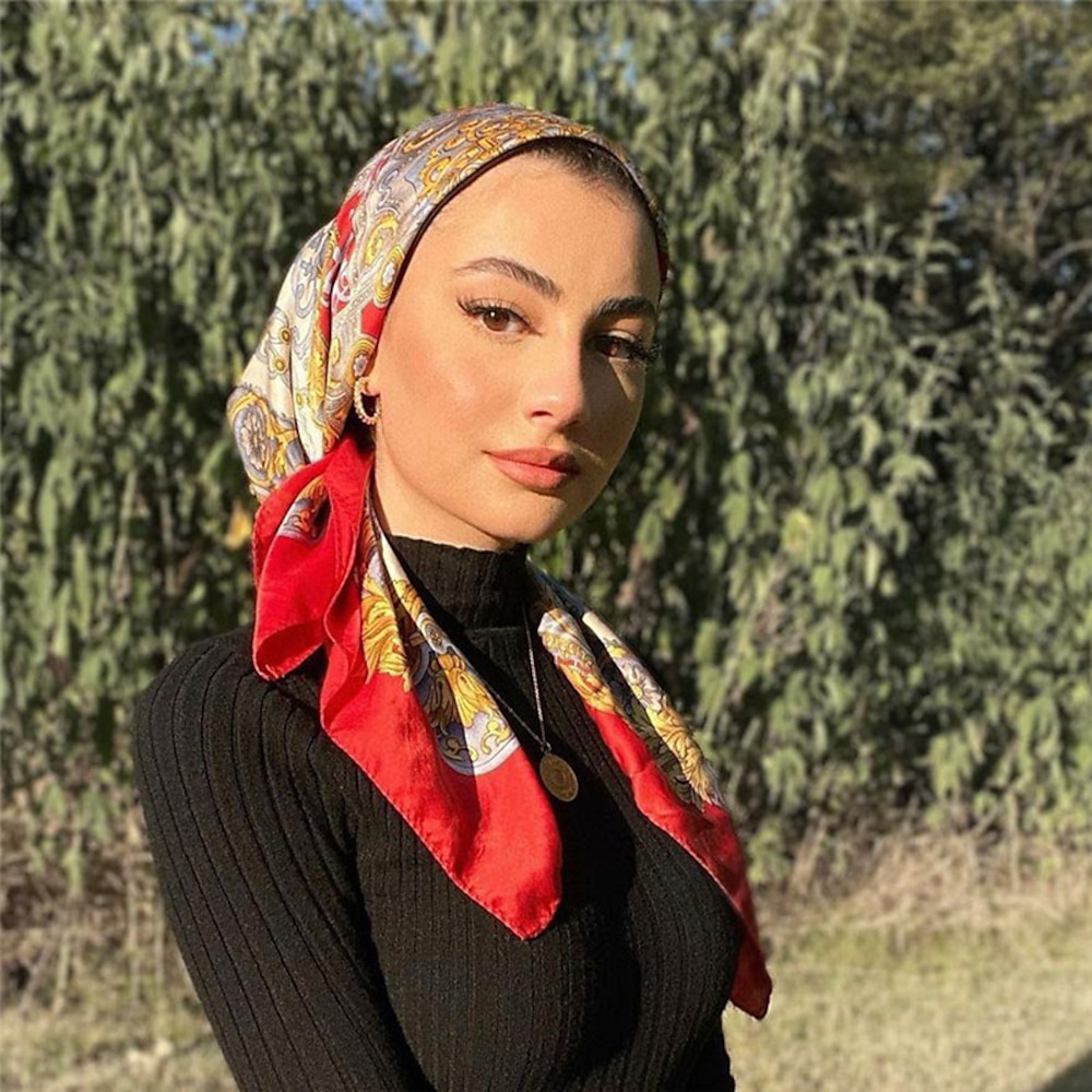 neue mode frauen seidenschal quadrat urlaub druck kopf schals weibliche satin hijab schals schal wickeln dame stirnband foulard Lightinthebox