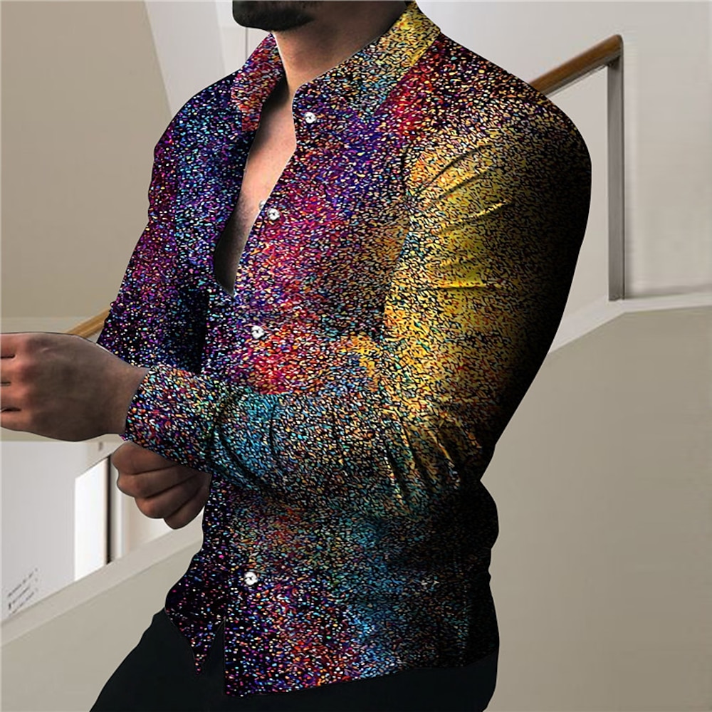 Herren Graphic Hemd Grafik-Shirt Langarm Modisch Designer Brautkleider schlicht Outdoor Festtage Sommer Frühling Umlegekragen Bedruckt Button-Down Weiß Blau Grün Regenbogen Lightinthebox