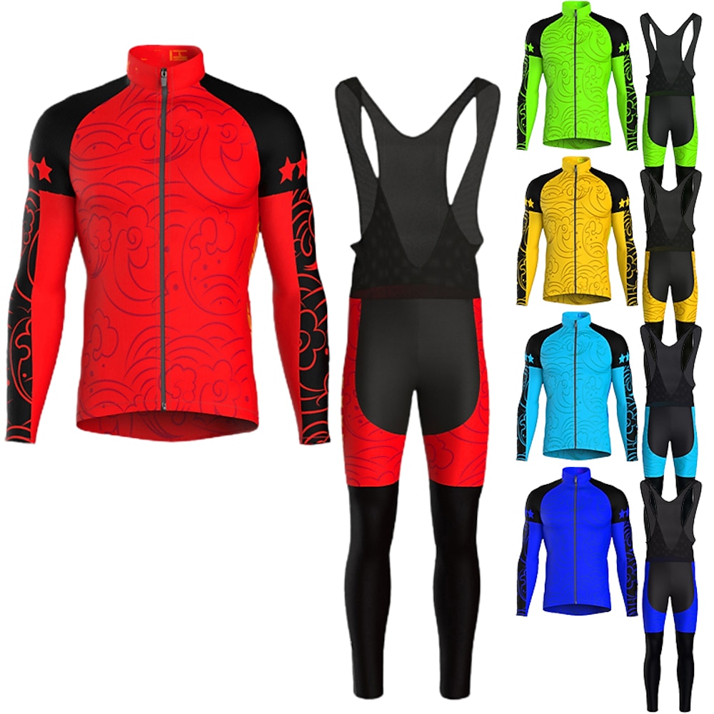 21Grams Herren Radtrikot mit Radhose lang Trägern fahrradbekleidung set Langarm MTB Mountain Rennrad Grün Blau Gelb Graphic Fahhrad Sportkleidung 3D-Pad warm halten Feuchtigkeitsabsorbierend Tasche Lightinthebox