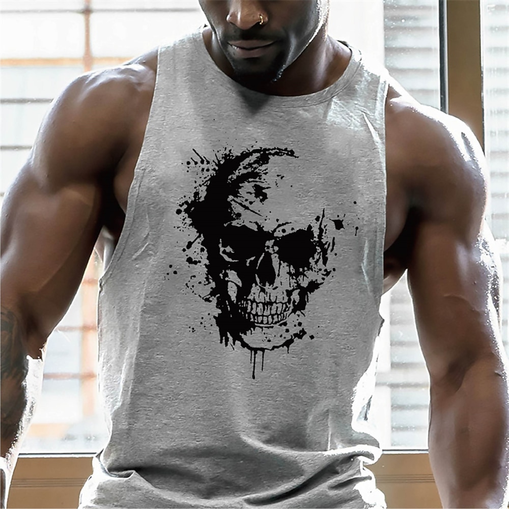 Herren Totenkopf Motiv Grafik-Drucke Tank Top Shirt Unterhemden Legerer Stil Klassicher Stil Ärmellos T-Shirt Heißprägen Rundhalsausschnitt Hemd Hawaiianisch Klassisch Groß und hoch Outdoor Täglich Lightinthebox