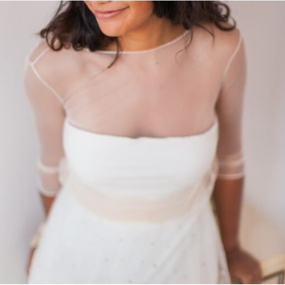 Wickelbolero aus Voiles für Damenamp;transparente Braut-Sonnenschutz-Wraps mit 3/4-Ärmeln aus Tüll mit Bandage für die Hochzeit, alle Jahreszeiten, beeindruckendes Kleid 2025 Lightinthebox