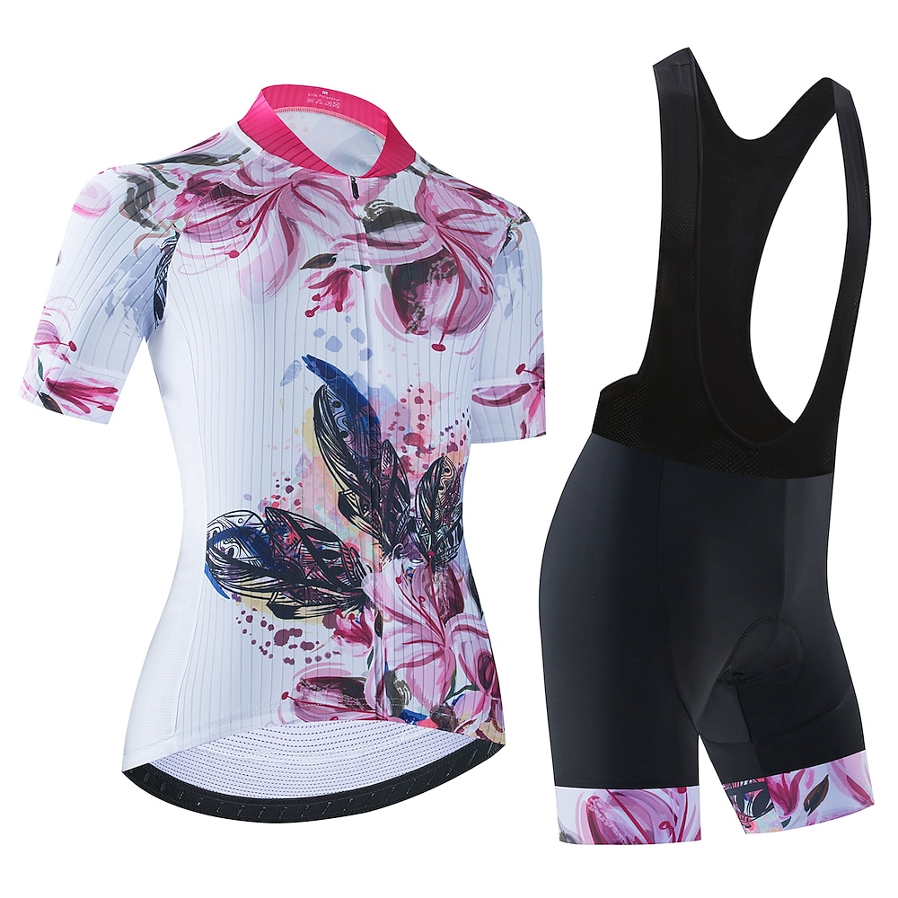 21Grams Damen Radtrikot mit Radhose kurz Trägern fahrradbekleidung set Radtrikot mit Radhose fahrradbekleidung set Kurzarm MTB Mountain Rennrad Weiß Schwarz Grün Graphic Blumen Pflanzen Fahhrad Lightinthebox